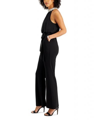 Embellished-Neck Jumpsuit Black $56.70 Pants