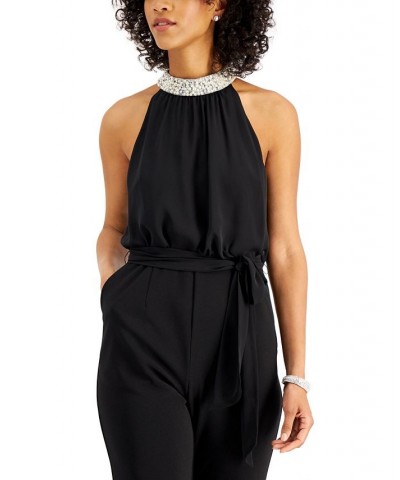 Embellished-Neck Jumpsuit Black $56.70 Pants