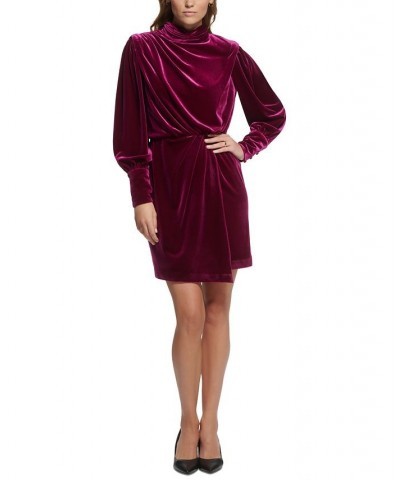 Women's Velvet Blouson A-Line Dress Purple $75.60 Dresses