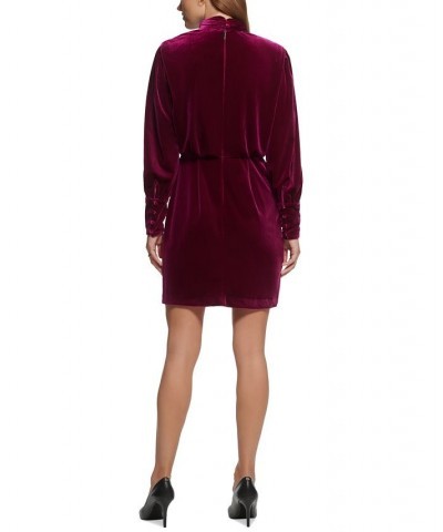 Women's Velvet Blouson A-Line Dress Purple $75.60 Dresses