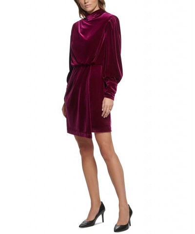 Women's Velvet Blouson A-Line Dress Purple $75.60 Dresses