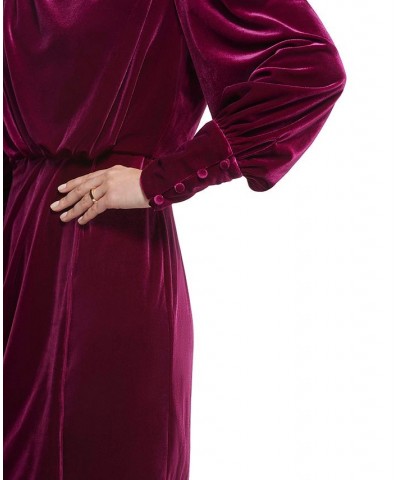 Women's Velvet Blouson A-Line Dress Purple $75.60 Dresses