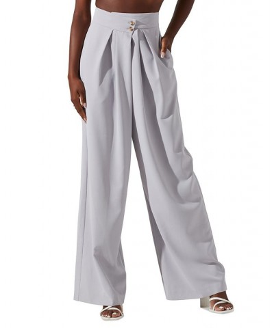 Women's Crossover-Waist Boyfriend Pants Haze Blue $36.26 Pants