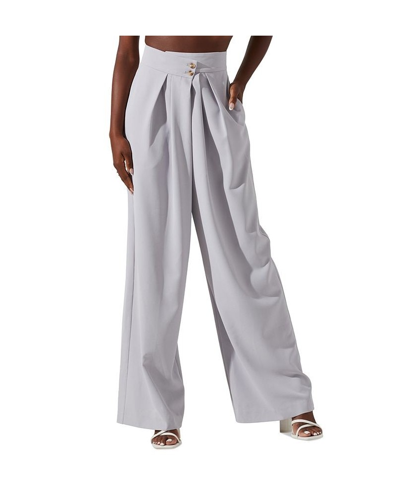 Women's Crossover-Waist Boyfriend Pants Haze Blue $36.26 Pants