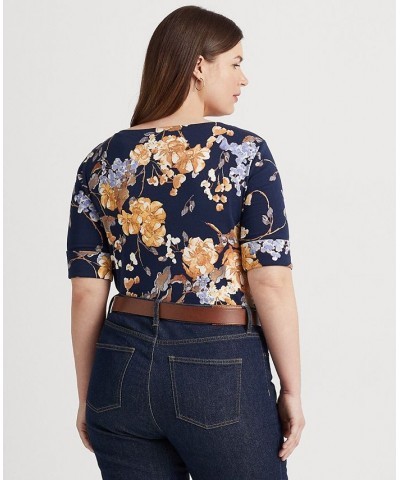 Plus Size Floral Boatneck T-Shirt Navy Multi $36.14 Tops