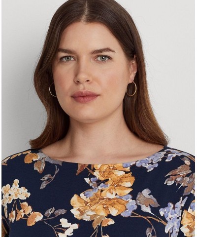 Plus Size Floral Boatneck T-Shirt Navy Multi $36.14 Tops