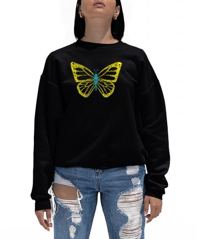 Women's Butterfly Word Art Crewneck Sweatshirt Black $27.49 Tops