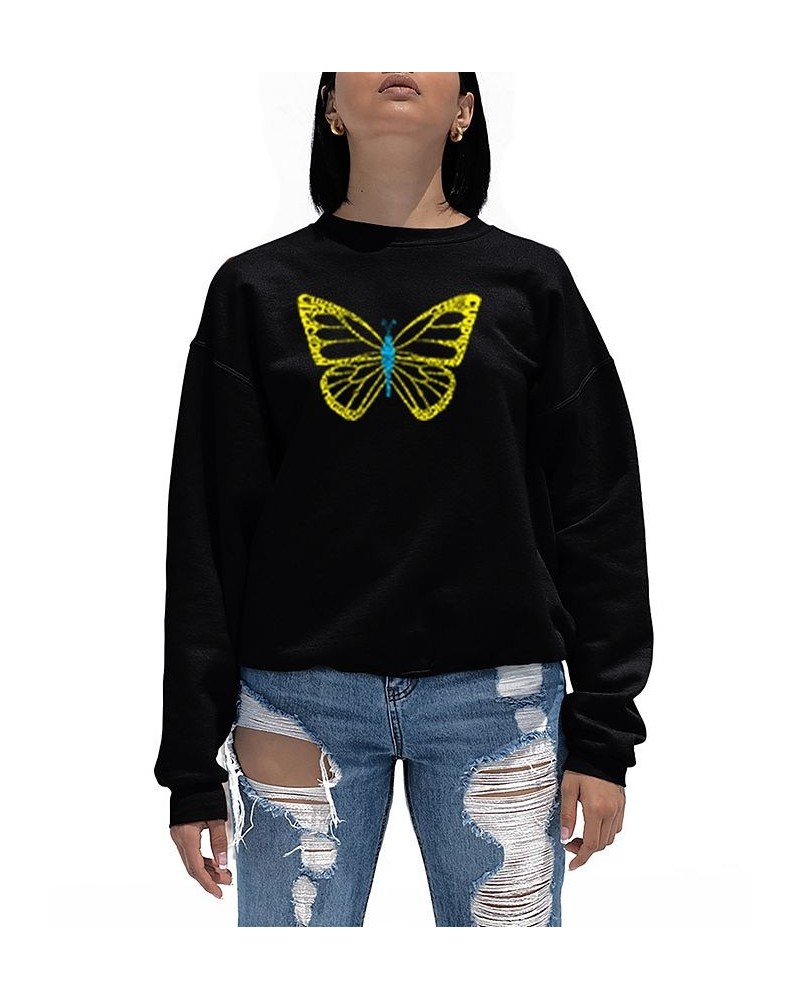 Women's Butterfly Word Art Crewneck Sweatshirt Black $27.49 Tops