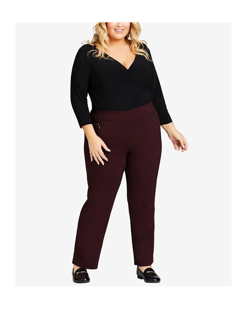 Plus Size Super Stretch Zip Average Pants Burgundy $27.30 Pants