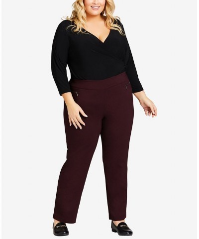 Plus Size Super Stretch Zip Average Pants Burgundy $27.30 Pants