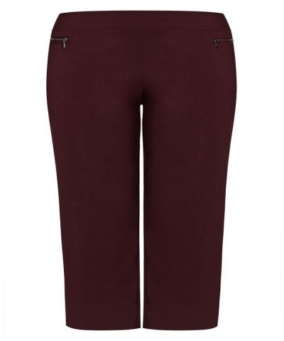 Plus Size Super Stretch Zip Average Pants Burgundy $27.30 Pants