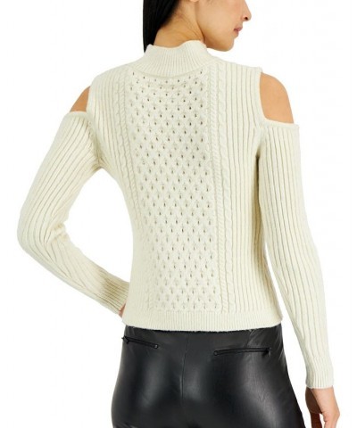 Women's Crystal Chain Cold-Shoulder Sweater Ivory $67.12 Sweaters