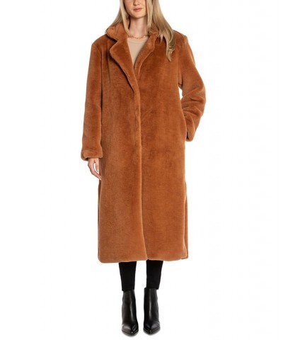 Women's Teddy Faux-Fur Trench Coat Brown $44.48 Coats