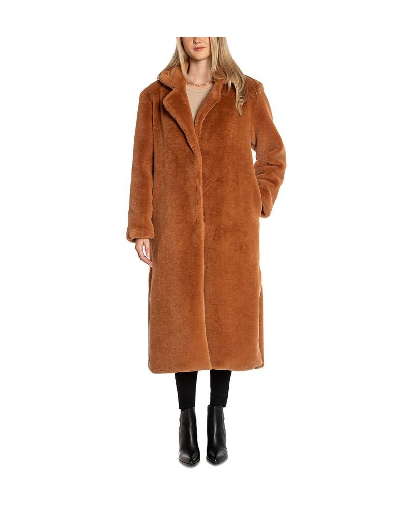 Women's Teddy Faux-Fur Trench Coat Brown $44.48 Coats