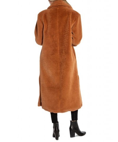 Women's Teddy Faux-Fur Trench Coat Brown $44.48 Coats