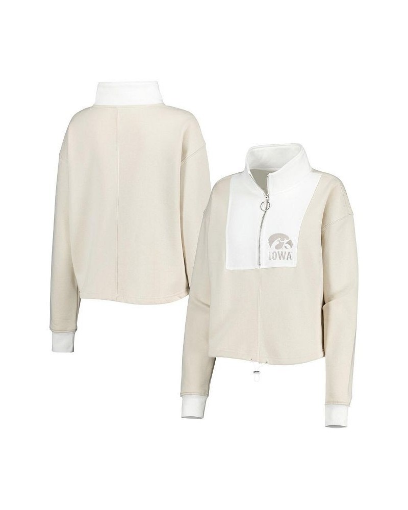 Women's Tan White Iowa Hawkeyes Color-Block Quarter-Zip Jacket Tan, White $44.19 Jackets