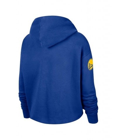 Women's Royal Golden State Warriors Split Flip Courtside Cropped Pullover Hoodie Royal $50.34 Sweatshirts