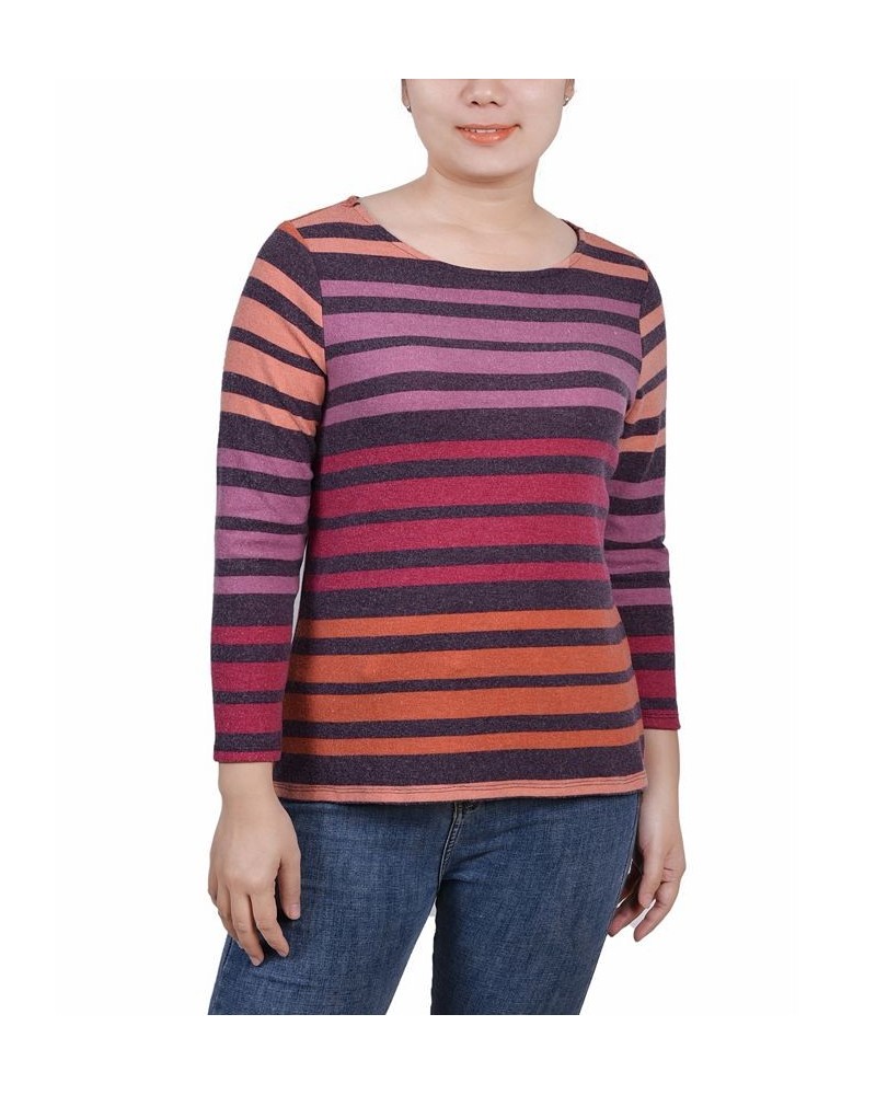 Petite 3/4 Sleeve Pullover Top Coral Multi Stripe $15.04 Tops