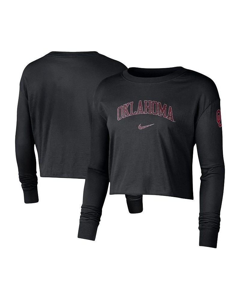 Women's Black Oklahoma Sooners 2-Hit Cropped Long Sleeve Logo T-shirt Black $20.00 Tops