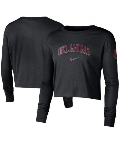 Women's Black Oklahoma Sooners 2-Hit Cropped Long Sleeve Logo T-shirt Black $20.00 Tops