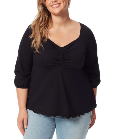 Trendy Plus Size Moriah Ruched 3/4-Sleeve Top Black $42.14 Tops