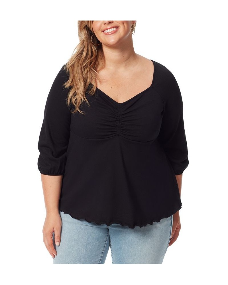 Trendy Plus Size Moriah Ruched 3/4-Sleeve Top Black $42.14 Tops