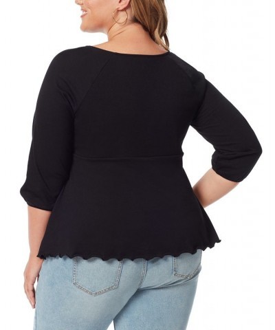 Trendy Plus Size Moriah Ruched 3/4-Sleeve Top Black $42.14 Tops