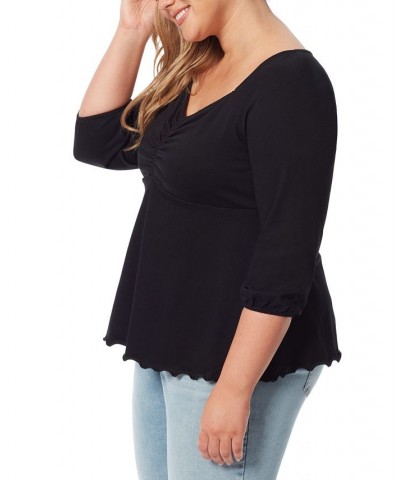 Trendy Plus Size Moriah Ruched 3/4-Sleeve Top Black $42.14 Tops