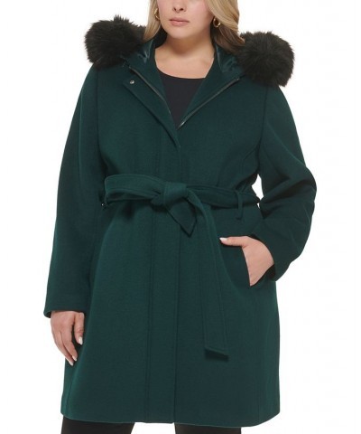 Women's Plus Size Faux-Fur-Trim Hooded Coat Green $116.00 Coats