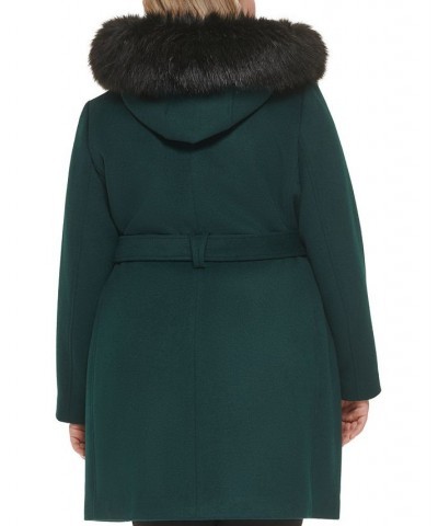 Women's Plus Size Faux-Fur-Trim Hooded Coat Green $116.00 Coats