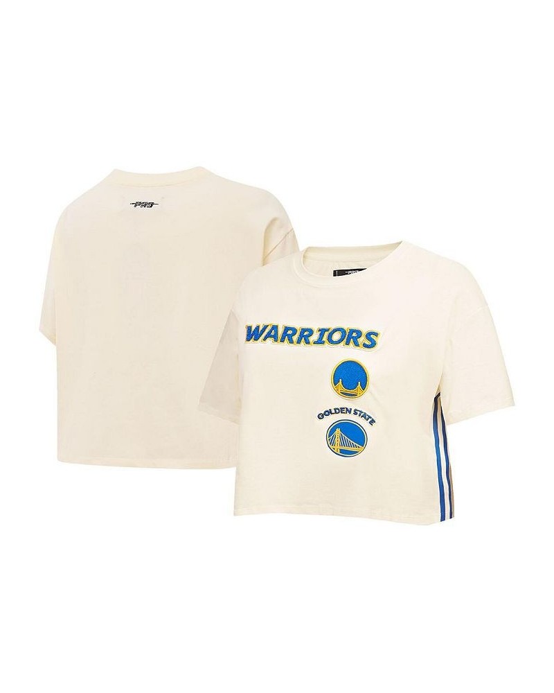 Women's Cream Golden State Warriors Retro Classic Cropped Boxy T-shirt Cream $30.79 Tops