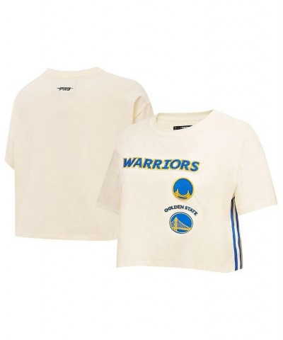 Women's Cream Golden State Warriors Retro Classic Cropped Boxy T-shirt Cream $30.79 Tops