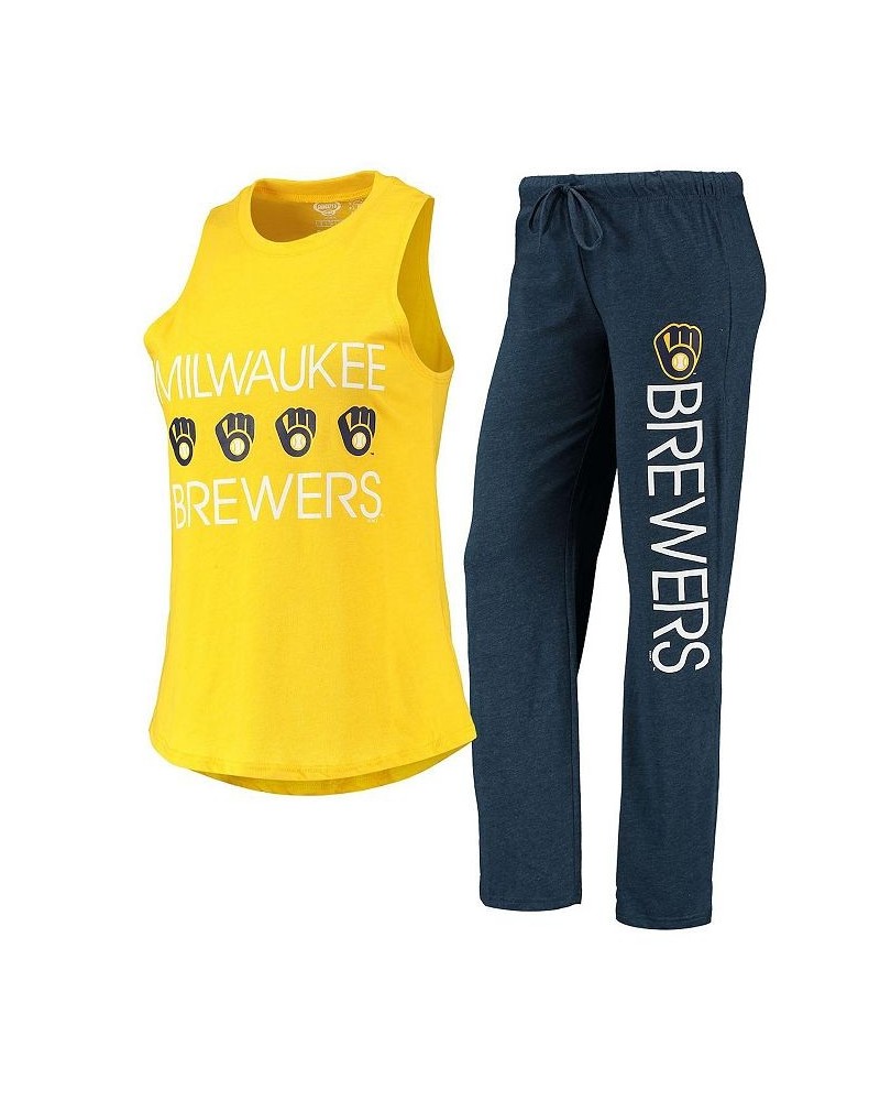 Women's Navy Gold Milwaukee Brewers Meter Muscle Tank Top and Pants Sleep Set Navy, Gold $27.95 Pajama