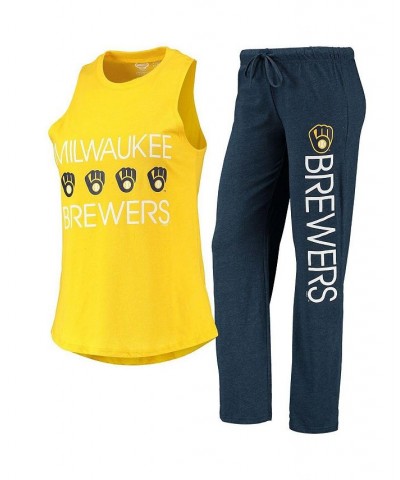 Women's Navy Gold Milwaukee Brewers Meter Muscle Tank Top and Pants Sleep Set Navy, Gold $27.95 Pajama