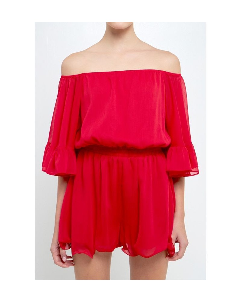 Women's Ruffled Sleeve Romper Red $40.00 Shorts