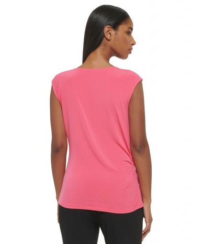 Sleeveless Asymmetrical Neck Ring Hardware Top Pink $28.50 Tops