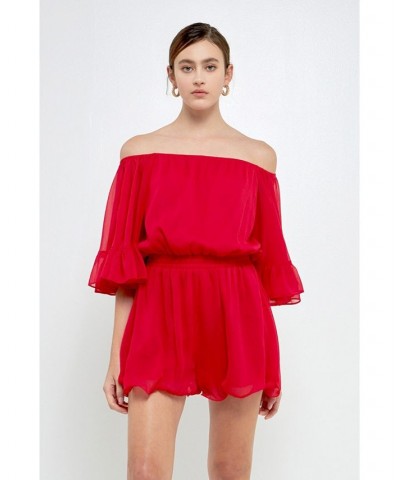 Women's Ruffled Sleeve Romper Red $40.00 Shorts