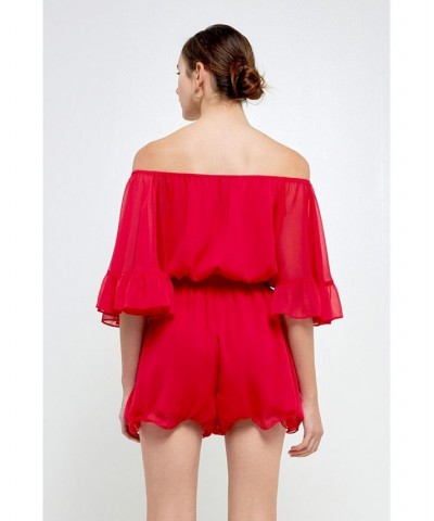 Women's Ruffled Sleeve Romper Red $40.00 Shorts