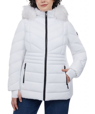 Women's Plus Size Faux-Fur-Trim Hooded Puffer Coat White $61.50 Coats