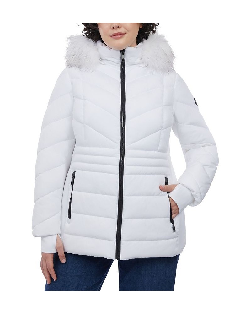 Women's Plus Size Faux-Fur-Trim Hooded Puffer Coat White $61.50 Coats