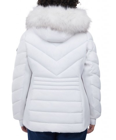 Women's Plus Size Faux-Fur-Trim Hooded Puffer Coat White $61.50 Coats