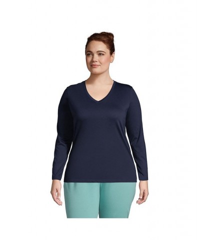 Women's Plus Size Relaxed Supima Cotton Long Sleeve V-Neck T-Shirt Rich red $22.48 Tops