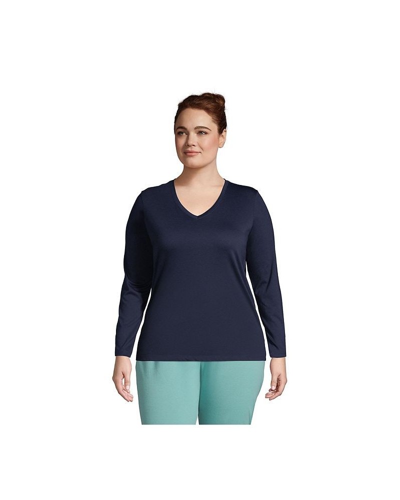 Women's Plus Size Relaxed Supima Cotton Long Sleeve V-Neck T-Shirt Rich red $22.48 Tops