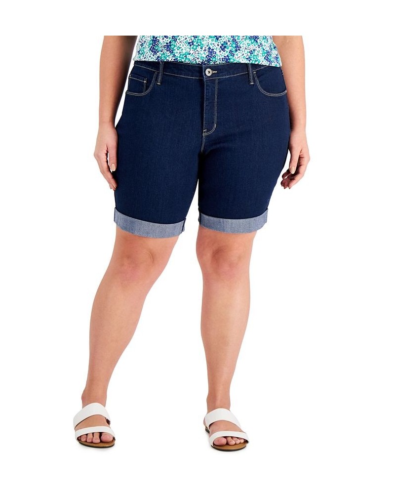 Plus Size Cuffed Denim Bermuda Shorts Rinse $17.09 Shorts