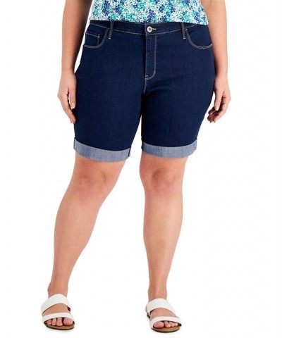 Plus Size Cuffed Denim Bermuda Shorts Rinse $17.09 Shorts