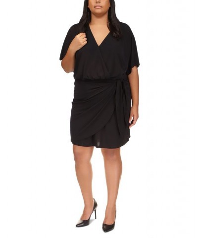 Plus Size Short-Sleeve Faux-Wrap Dress Black $47.00 Dresses