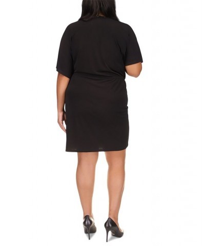 Plus Size Short-Sleeve Faux-Wrap Dress Black $47.00 Dresses