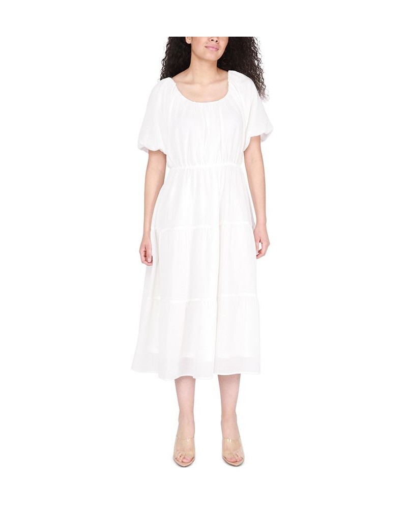 Women's Printed Short-Sleeve Tiered Dress White $33.12 Dresses