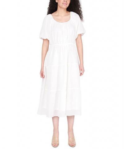 Women's Printed Short-Sleeve Tiered Dress White $33.12 Dresses