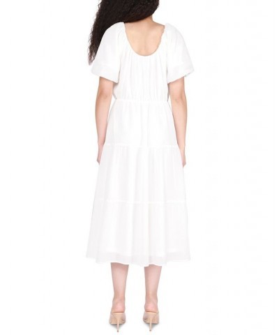 Women's Printed Short-Sleeve Tiered Dress White $33.12 Dresses